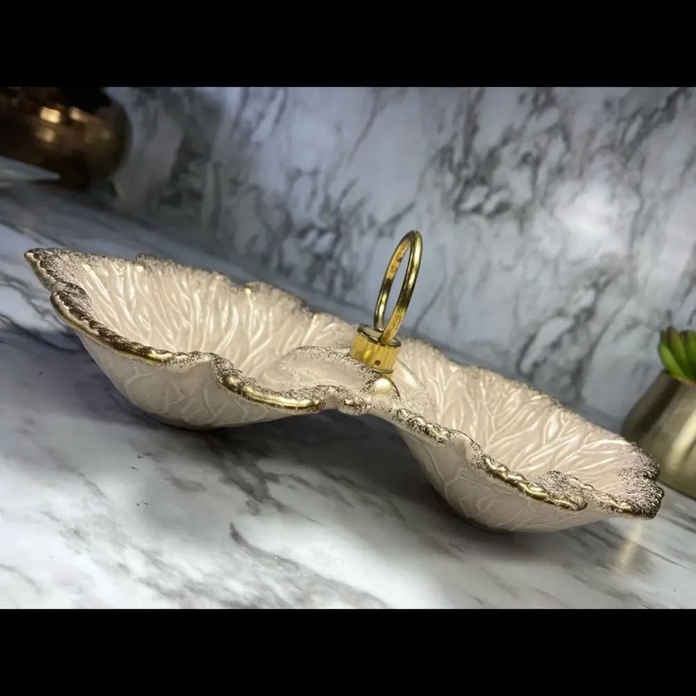 Vintage Boho Pink and Gold Leaf Dish - Picture 2 of 6